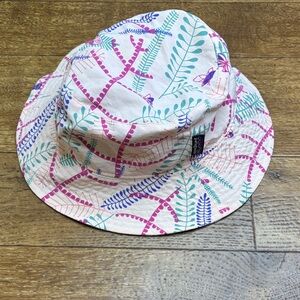 Patagonia Girls Patterned Bucket Hat with Leaf Print - Pink Teal Purple 4T-5T